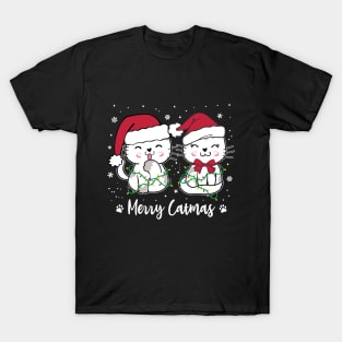 Merry Catmas Cute Christmas Cats with Christmas Lights T-Shirt